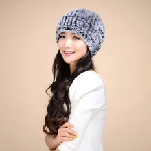 Load image into Gallery viewer, Women&#39;s Hats Knitted Real REX Rabbit Fur Beanie Hat 14603