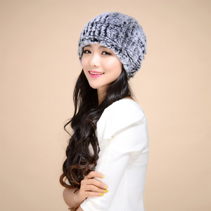 Women's Hats Knitted Real REX Rabbit Fur Beanie Hat 14603