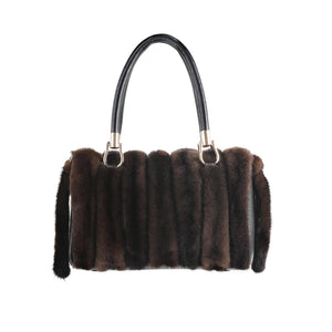 Women's Winter Brown Mink Fur Shoulder Handbag Leather Ladies Bag FS19805