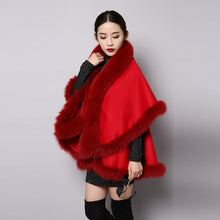 Load image into Gallery viewer, UE FS15726 Double face wool Cashmere Shawl Poncho for Women Fox fur Collar and Trim