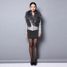 Load image into Gallery viewer, Genuine leather Jacket for women big Real raccoon fur collar 151246