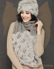 Load image into Gallery viewer, Real Knitted REX Rabbit Fur Scarf Beautiful Long Wrap Cape Shawl Neck Warmer Patches Color Top Quality FS15505