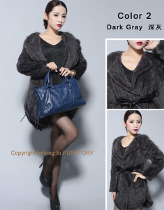 Natural Mink Fur Knitting Coat  Jacket Overcoat Long Length Version Outerwear Full Sleeve