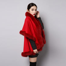 Load image into Gallery viewer, UE FS15726 Double face wool Cashmere Shawl Poncho for Women Fox fur Collar and Trim