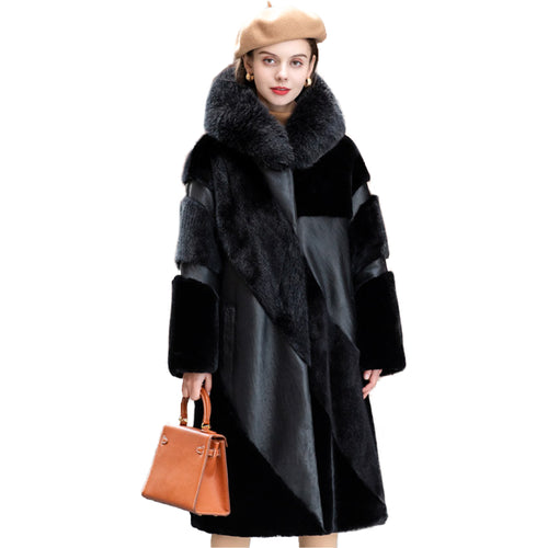 FS21117 Real Fur Coat  Fox Fur Hooded Mink Fur Whole Mink Fur Fur Coat Sheep Fur Integrated Women's Coat