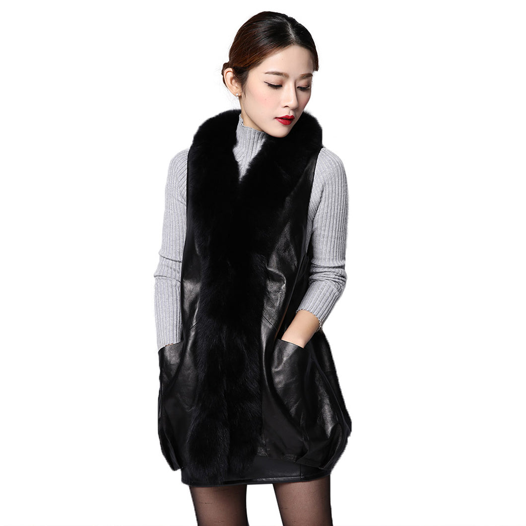 Genuine Leather Vest jacket for women winter real fox collar and placket UE 152117