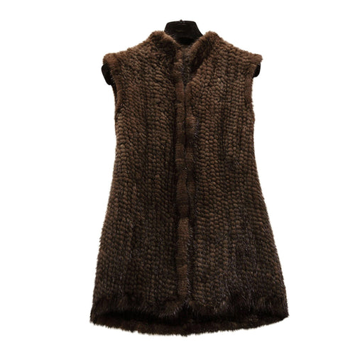 Women's Genuine Knitted Mink Fur Vest Female Custom Made Different Length 16208