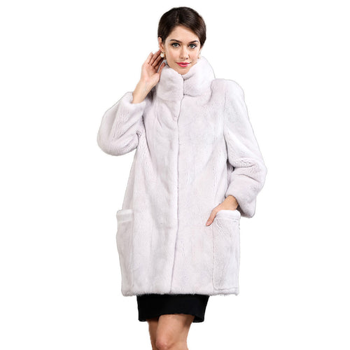 Women's Genuine Mink Fur Coat Stand Collar Natural Fur Women Jacket 16061