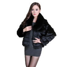 Load image into Gallery viewer, Real Rabbit Fur Coat Fox Fur Collar and Cuff Jacket Overcoat Womens&#39; Garment Winter Coat FS13074