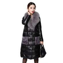 Load image into Gallery viewer, Genuine Leather Down Coat for Women with Big Fox Fur Collar Jacket 151243