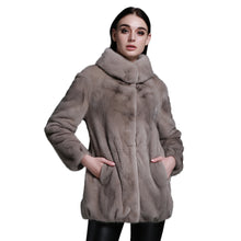 Load image into Gallery viewer, Women&#39;s Genuine Mink Fur Coat Long Sleeve Silver Blue Color Color Outerwear 161207