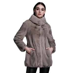 Women's Genuine Mink Fur Coat Long Sleeve Silver Blue Color Color Outerwear 161207