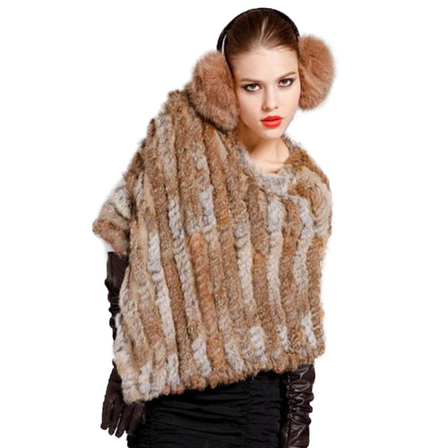 Knitted rabbit fur shawl poncho stole cape scrap wrap wemen's garment 6 colors FS070102