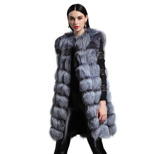 Women's Genuine Fox Fur Vest Women Wavy Furry Striped Vest Female 16277