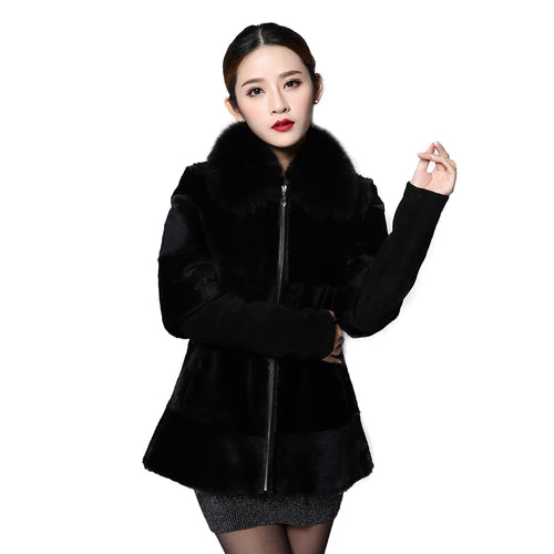 Real Rabbit fur coat jacket for women winter Fox fur collar 151242