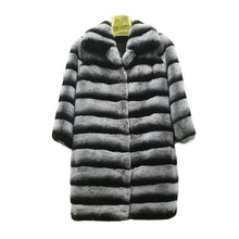 Load image into Gallery viewer, Women&#39;s Rabbit Fur Coat Chinchilla Color Turn-down Collar Overcoat 16190