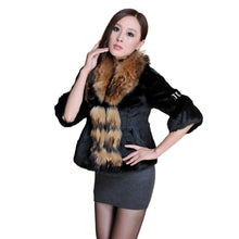Load image into Gallery viewer, Real Rabbit Fur Coat Raccoondog Fur Collar with Hood Overcoat Jacket Waistcoat 7colors Short Version FS13073