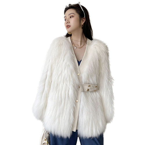 Raccoon Dog Fur Car Fur Coat Girdle Thin Fox Fur Coat Medium Length FS21113