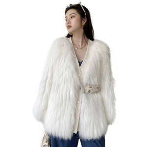 Raccoon Dog Fur Car Fur Coat Girdle Thin Fox Fur Coat Medium Length FS21113