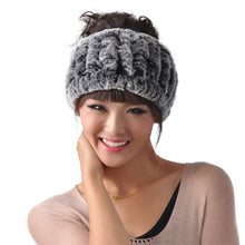 Load image into Gallery viewer, Real Rex rabbit fur hat scarf wool Beanie hat cap neck warmer double use FS13608