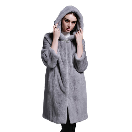 Women's Genuine Mink Fur Coat with Hood Real Mink Fur Hoodie Outwear 161210