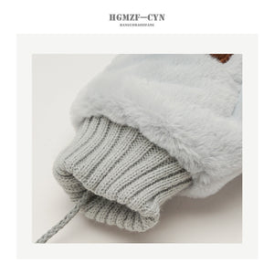 Cute Full Finger Gloves Fluffy Plush Winter Warm Mittens For Women 22835