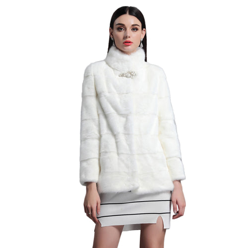 Women's Genuine Mink Fur Coat Women Stand-up Collar Outerwear 161142