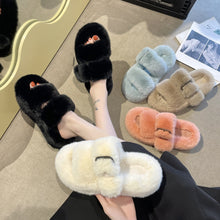 Load image into Gallery viewer, Womens Open Toe Slipper with Cozy Lining， Faux Rabbit Fur Sandals 22S04