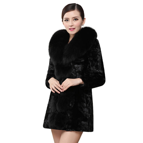 Women's Genuine Mink Fur Coat Women with Fox Fur Collar Winter jacket Women 16154
