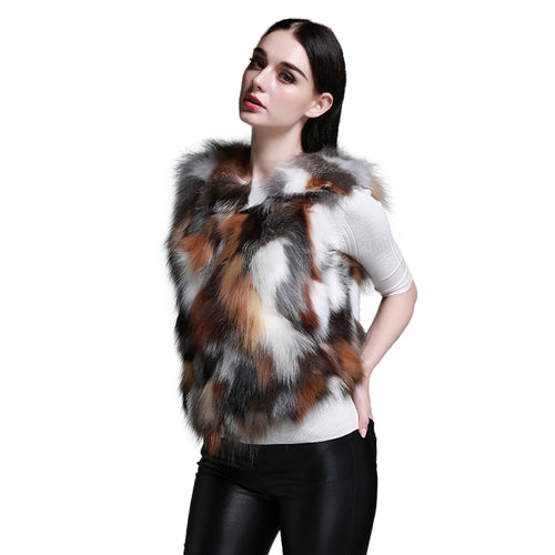 Hot Sale Winter Women's Real Fox Fur Vest Furry Natural Fur Waistcoat Female Patches Style Natural Color Vests Fur Story FS16215