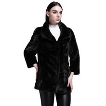 Load image into Gallery viewer, Women&#39;s Genuine Mink Fur Coat With Big Turn Down Collar Overcoat Female 161160