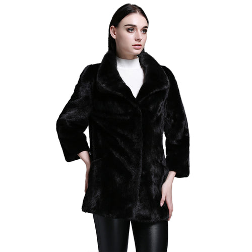 Women's Genuine Mink Fur Coat With Big Turn Down Collar Overcoat Female 161160