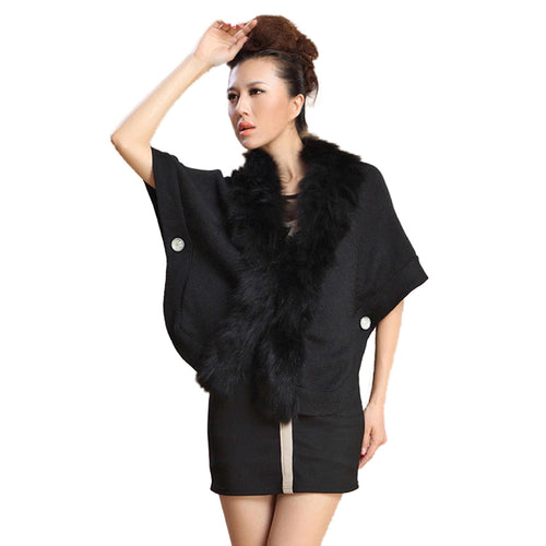 UE FS13701 Cashmere shawl poncho for women winter real fox fur collar