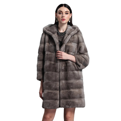 Women's Genuine Mink Fur Coat Women with Hood Women Jacket 161161