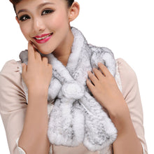 Load image into Gallery viewer, Real REX rabbit fur scarf rex fur flower wrap cape shawl neck warmer Silvery Borwn Natural Fur Scarves Fur Story FS13513