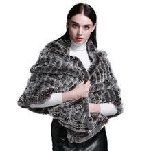 Load image into Gallery viewer, FUR STORY Real Knitted rabbit fur cloaks Women&#39;s shawl poncho stole cape wrap 070124