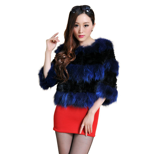 Real Rabbit Fur + Raccoon Fur  Coat Short Jacket  Overcoat FS13025