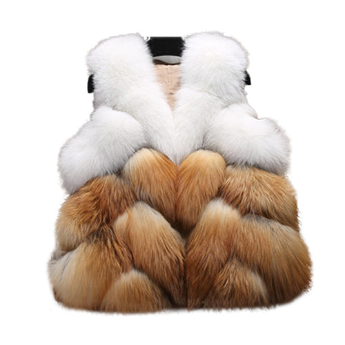 Full Pelt Fox Fur Vest for Women Contrast Color Real Fur Waistcoat 16245