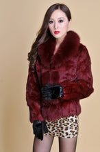 Load image into Gallery viewer, Women' Real Rabbit Fur Jacket with Real Fox Fur Collar Real Fur Jacket Coat 010119