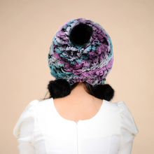 Load image into Gallery viewer, Women&#39;s Tight Knitted Real REX Rabbit Fur Hat Beanie Fur Fox Fur Pompom 14605