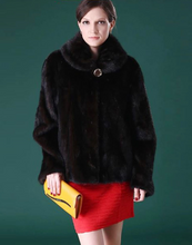 Load image into Gallery viewer, Natural Mink Fur Coat Big Fur Collar Full Pelt Whole Leather Fur Overcoat