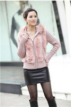 Load image into Gallery viewer, Women&#39;s Coats Fur Coats Real Knit Rabbit Fur Big Hood Thick Sweater Coats 010102