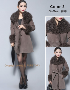 Lamb Fur Collar Coat Top Grade Genuine Sheep Leather Full Sleeve Jacket