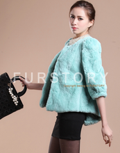 Load image into Gallery viewer, Women&#39;s Natural Rex Rabbit Fur Coat with Big Skirt Hem Half Sleeve