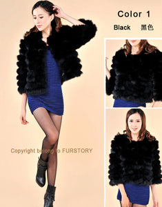 Women's Short Natural Fox Fur Coat with Three Quarter Sleeve
