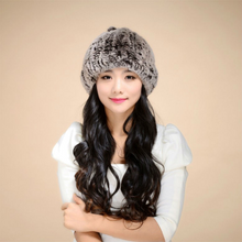 Load image into Gallery viewer, Women&#39;s Hats Knitted Real REX Rabbit Fur Beanie Hat 14603