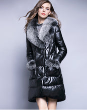 Load image into Gallery viewer, UE FS17L25 Genuine sheep leather down overcoat coat for women big natural fox fur collar and pocket lid decoration