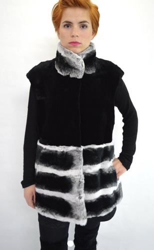 UE FS18226 Real Rex Rabbit fur Vest Chinchilla Color for Women Winter Overcoat