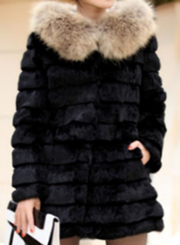 UE FS19110 Real Rabbit fur Overcoat with Fur hood and raccoon fur trim