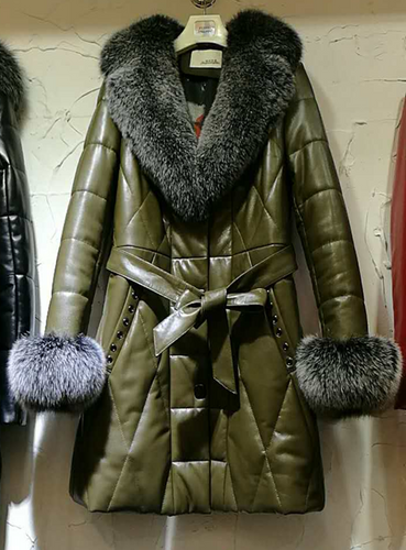 UE FS17L06 Genuine Lamb leather down Jacket Coat overcoat for Women Fox fur Collar and sleeve Cuff